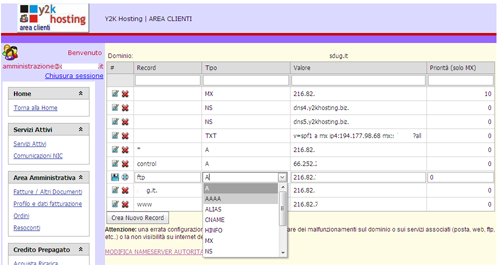 gestione record dns